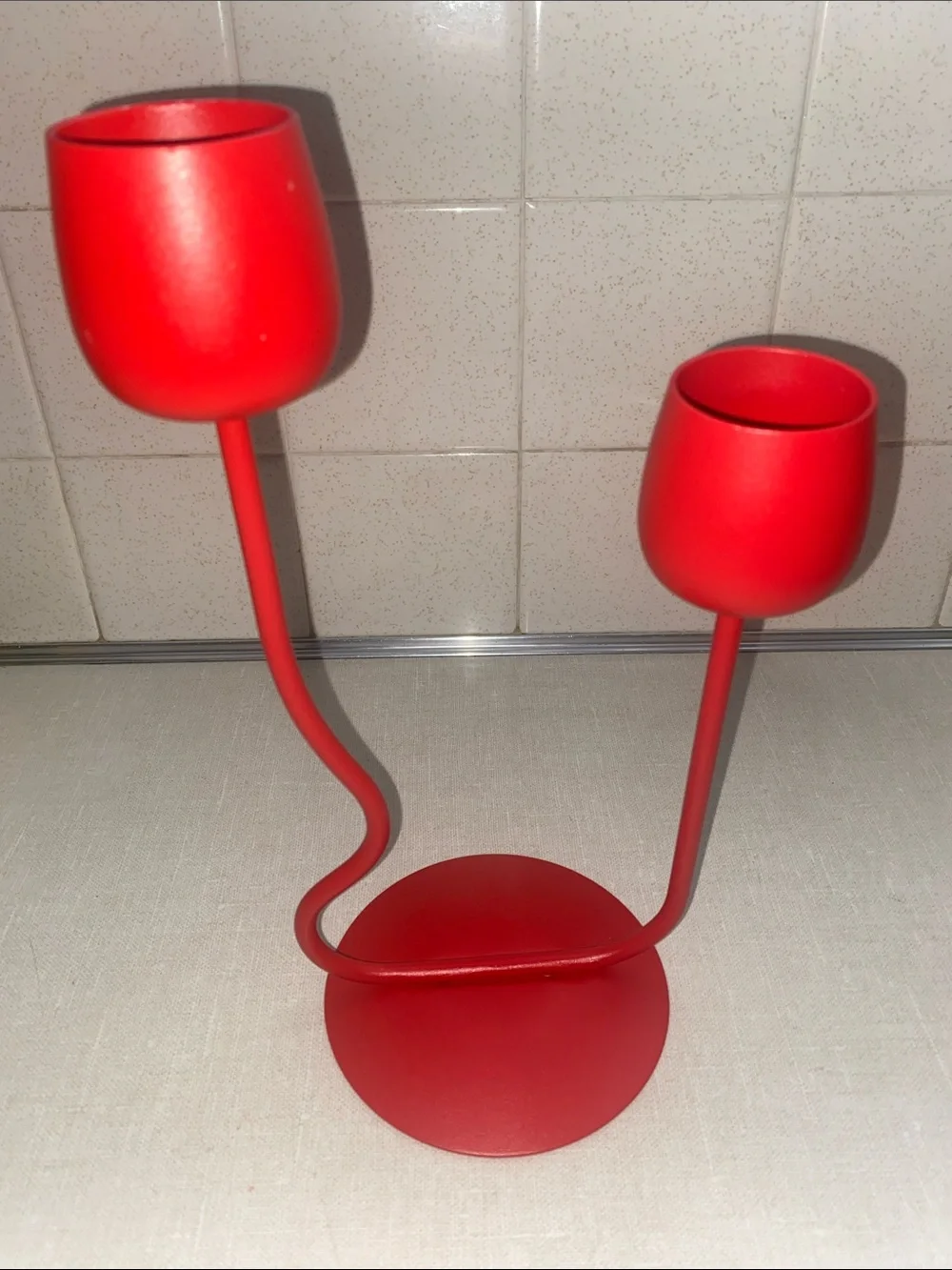 Ikea Silverparon Candlestick/Tealight Holder Bright Red Aluminum/Steel